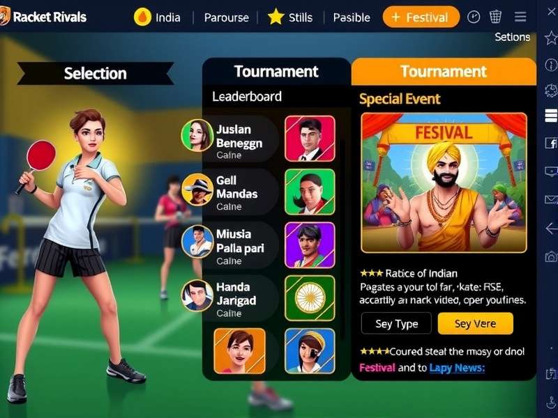 Racket Rivals special event screen showing festival-themed content